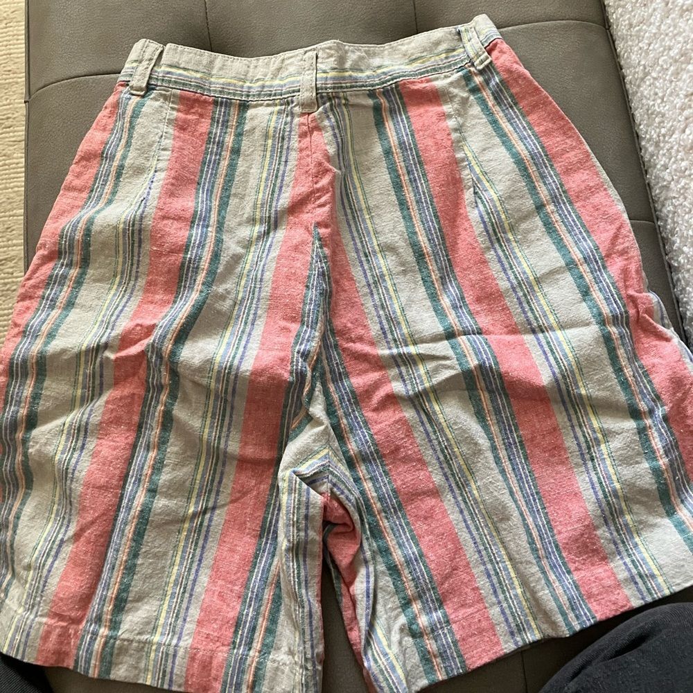 Vintage 90s Striped Linen High Rise Mom Shorts